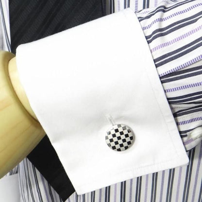 シルバー・スモールチェック・ラウンドのカフス(カフリンクス/カフスボタン)