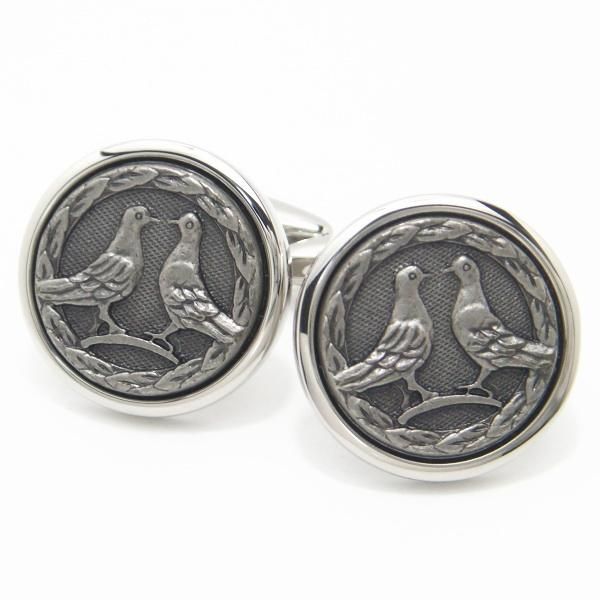 仲良し鳩のメダリオンカフス(カフリンクス/カフスボタン)