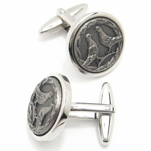 仲良し鳩のメダリオンカフス(カフリンクス/カフスボタン)