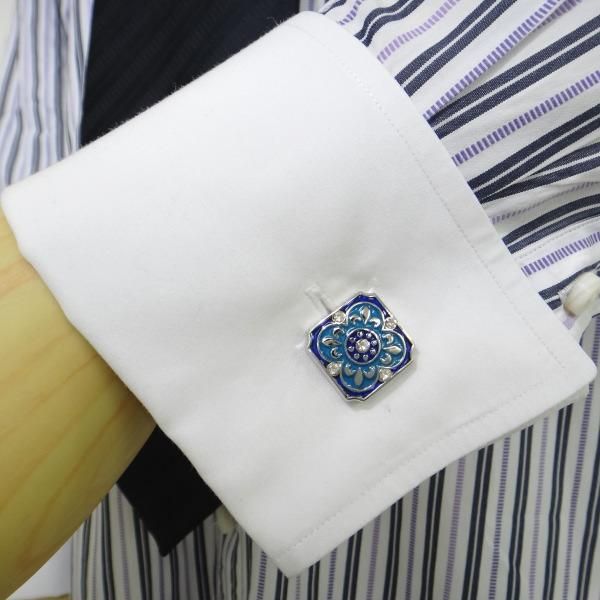 アラビアンモザイク×ストーンのブルーカフス(カフリンクス/カフスボタン)