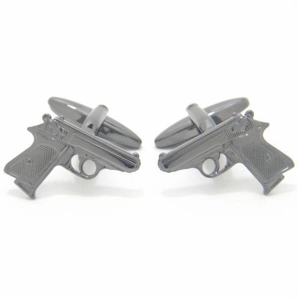 メタリックブラックな拳銃のカフス(カフスボタン/カフリンクス)