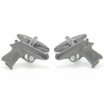 メタリックブラックな拳銃のカフス(カフスボタン/カフリンクス)