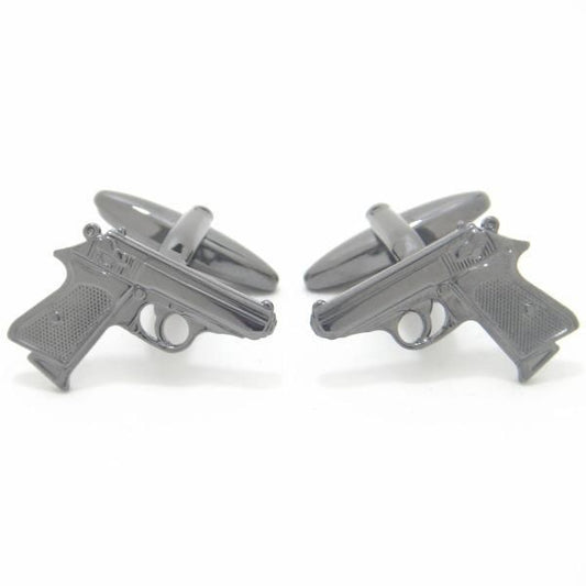 メタリックブラックな拳銃のカフス(カフスボタン/カフリンクス)