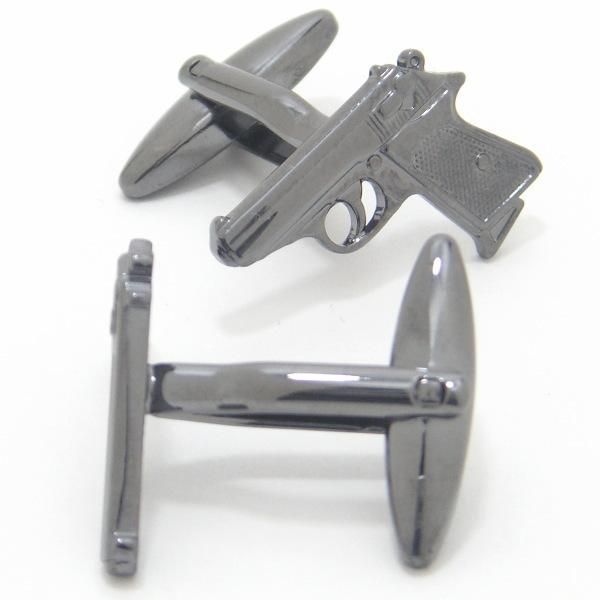 メタリックブラックな拳銃のカフス(カフスボタン/カフリンクス)