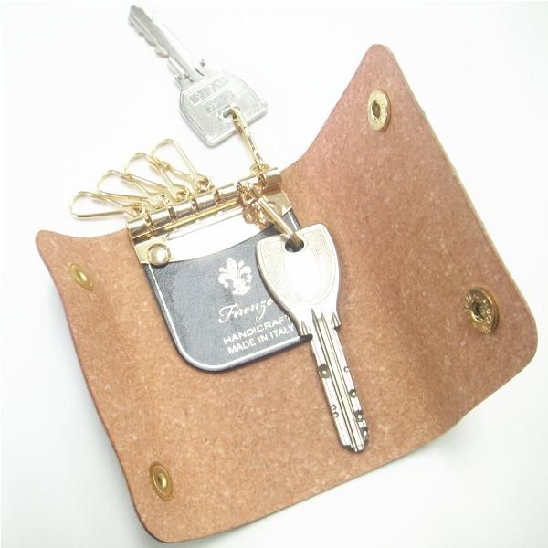 全3色・キーケース◆フルール・ド・リス・ゴールドライン・牛革キーホルダー