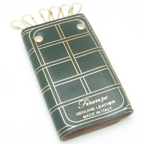 全3色・キーケース◆フルール・ド・リス・ゴールドライン・牛革キーホルダー