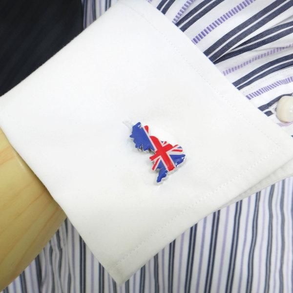 グレートブリテン島シルエットのイギリス国旗カフス(カフリンクス/カフスボタン)