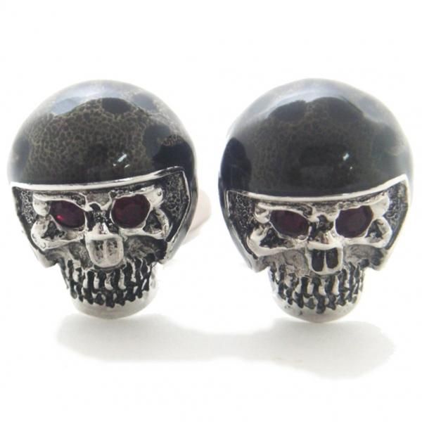 【JanLeslie】モーターサイクル・ヘルメット・スカルのカフス(カフリンクス/カフスボタン)