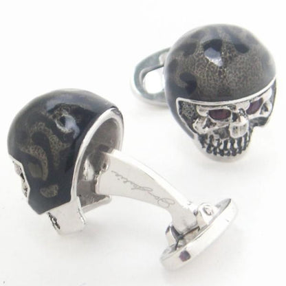 【JanLeslie】モーターサイクル・ヘルメット・スカルのカフス(カフリンクス/カフスボタン)