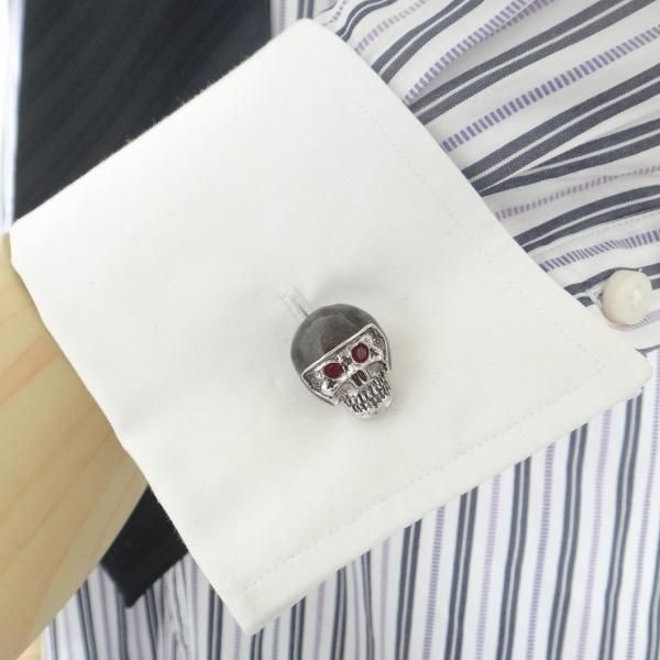 【JanLeslie】モーターサイクル・ヘルメット・スカルのカフス(カフリンクス/カフスボタン)