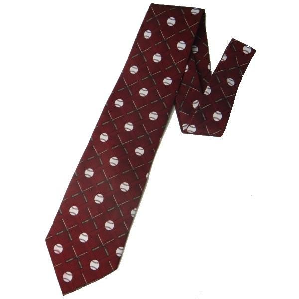 面白ネクタイ◆クロス・バットと野球ボールのコミックネクタイ