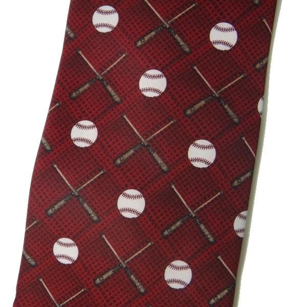 面白ネクタイ◆クロス・バットと野球ボールのコミックネクタイ