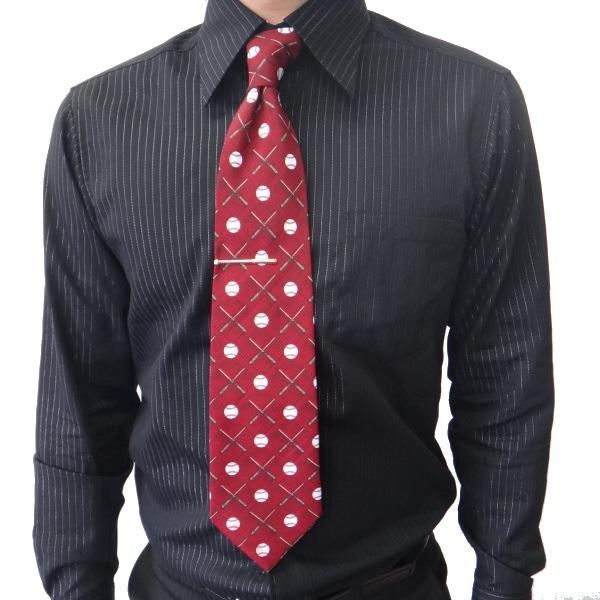 面白ネクタイ◆クロス・バットと野球ボールのコミックネクタイ