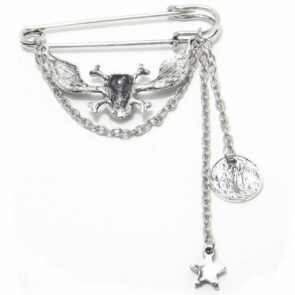 ラペルピン・ウィング・スカルとコインの安全ピンブローチ(ラペルブローチ)