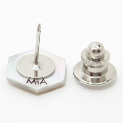 【受注生産品】雪の結晶模様・白蝶貝のタイタック(ピンブローチ)