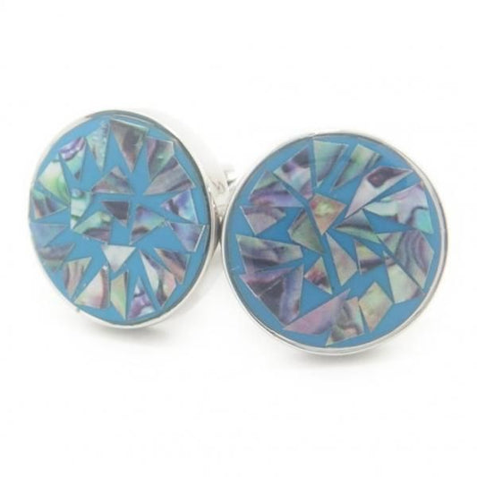 アートなムードのブルーモザイクのカフス(カフリンクス/カフスボタン)
