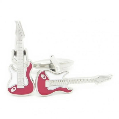ロックンロールに乗り乗り紅白エレキギターのカフス(カフリンクス/カフスボタン)