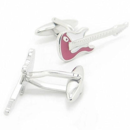 ロックンロールに乗り乗り紅白エレキギターのカフス(カフリンクス/カフスボタン)