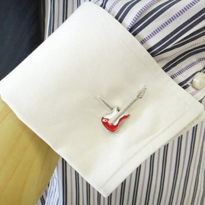 ロックンロールに乗り乗り紅白エレキギターのカフス(カフリンクス/カフスボタン)