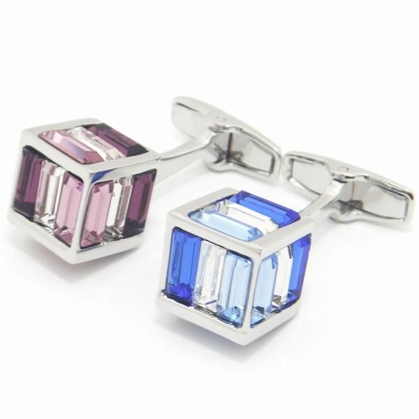 全2色・ストライプストーンのキューブのカフス(カフリンクス/カフスボタン)