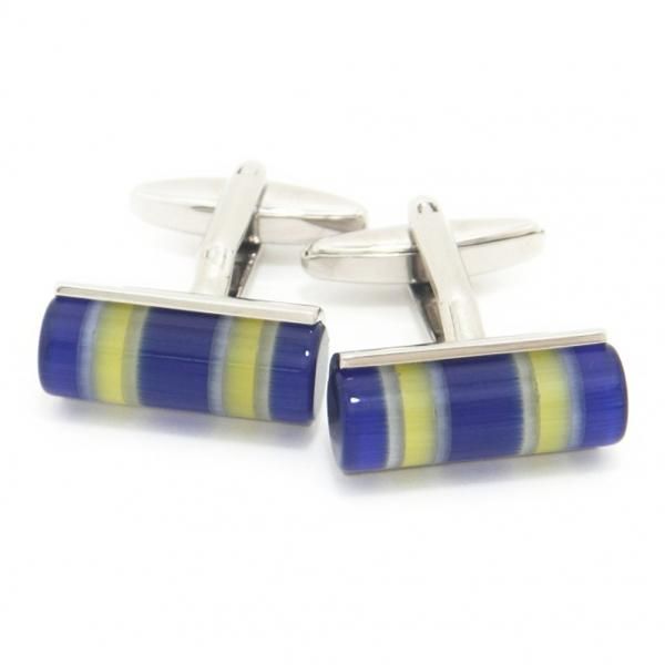 ブルー×イエロー・キャッツアイ・夏の陽射しの様に爽やかなカフス(カフリンクス/カフスボタン)