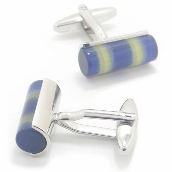 ブルー×イエロー・キャッツアイ・夏の陽射しの様に爽やかなカフス(カフリンクス/カフスボタン)