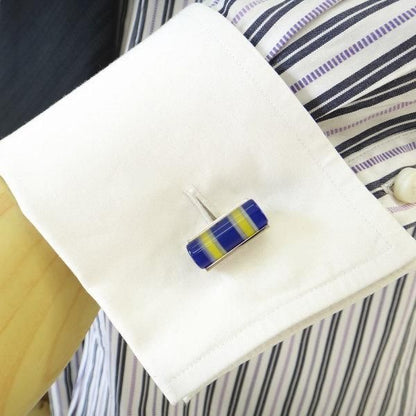 ブルー×イエロー・キャッツアイ・夏の陽射しの様に爽やかなカフス(カフリンクス/カフスボタン)