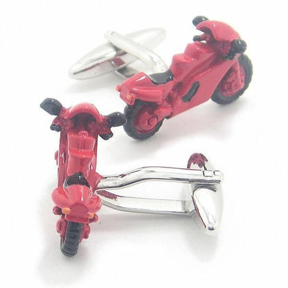 元気にかっ飛ばせ!赤色のオートバイのカフス(カフリンクス/カフスボタン)