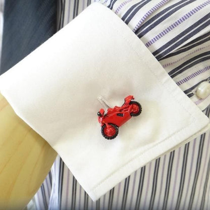 元気にかっ飛ばせ!赤色のオートバイのカフス(カフリンクス/カフスボタン)