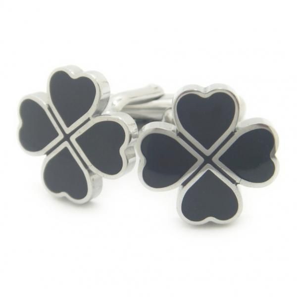 ラッキーを呼ぶ四葉のクローバー・ブラックのカフス(カフリンクス/カフスボタン)