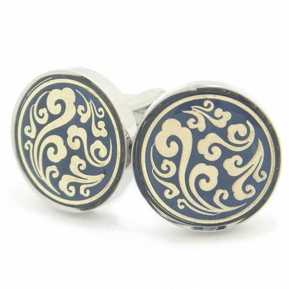 ブルー×ゴールド雲模様のカフス（カフリンクス/カフスボタン）