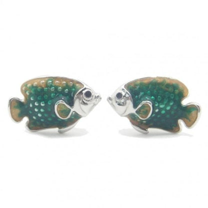 【JanLeslie】ヴィヴィッドグリーンが輝く熱帯魚のカフス(カフリンクス/カフスボタン)
