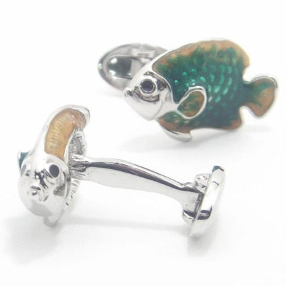 【JanLeslie】ヴィヴィッドグリーンが輝く熱帯魚のカフス(カフリンクス/カフスボタン)