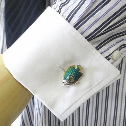 【JanLeslie】ヴィヴィッドグリーンが輝く熱帯魚のカフス(カフリンクス/カフスボタン)