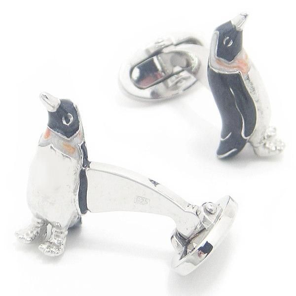 【JanLeslie】仲良しペンギン・グレーのカフス(カフリンクス/カフスボタン)
