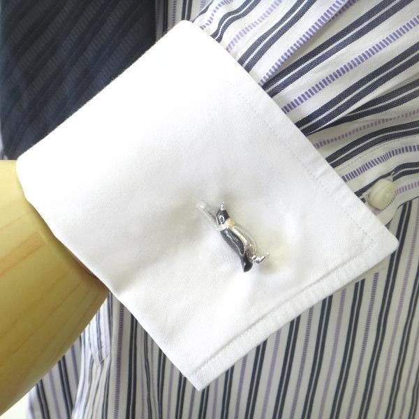 【JanLeslie】仲良しペンギン・グレーのカフス(カフリンクス/カフスボタン)