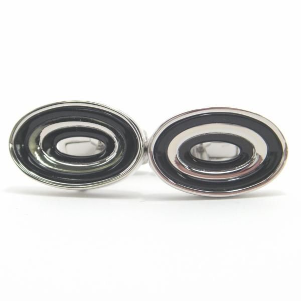 【DuncanWalton】Pooleオープンセンタ・オーバルのブラックカフス(カフリンクス/カフスボタン)