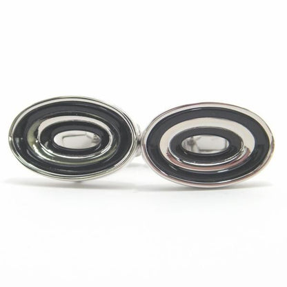 【DuncanWalton】Pooleオープンセンタ・オーバルのブラックカフス(カフリンクス/カフスボタン)