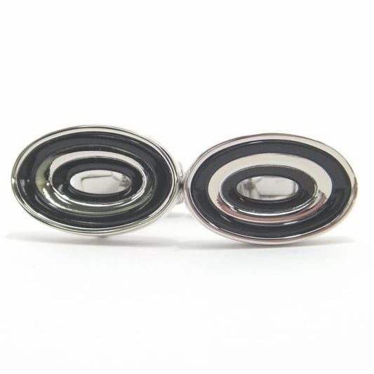 【DuncanWalton】Pooleオープンセンタ・オーバルのブラックカフス(カフリンクス/カフスボタン)