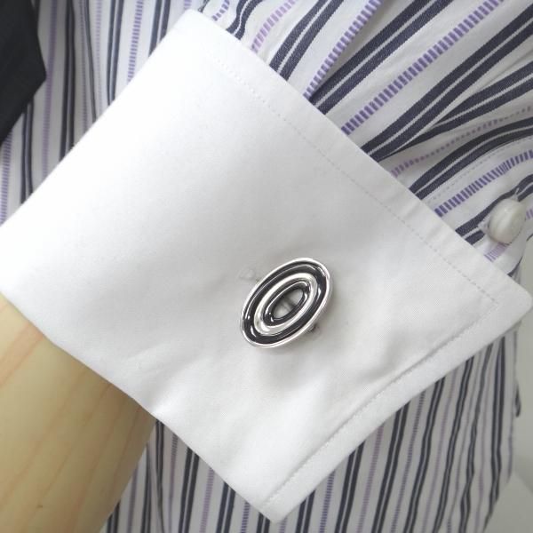 【DuncanWalton】Pooleオープンセンタ・オーバルのブラックカフス(カフリンクス/カフスボタン)