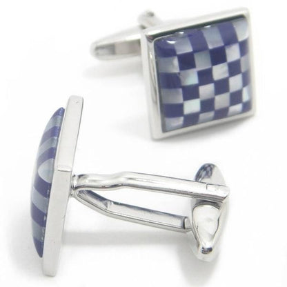 ブルー×ホワイトのチェックモザイクのカフス(カフリンクス/カフスボタン)