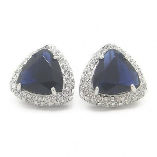 トライアングル・ブルー×クリアストーンのカフス（カフリンクス/カフスボタン）