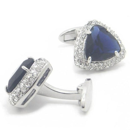 トライアングル・ブルー×クリアストーンのカフス（カフリンクス/カフスボタン）