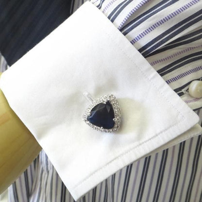 トライアングル・ブルー×クリアストーンのカフス（カフリンクス/カフスボタン）