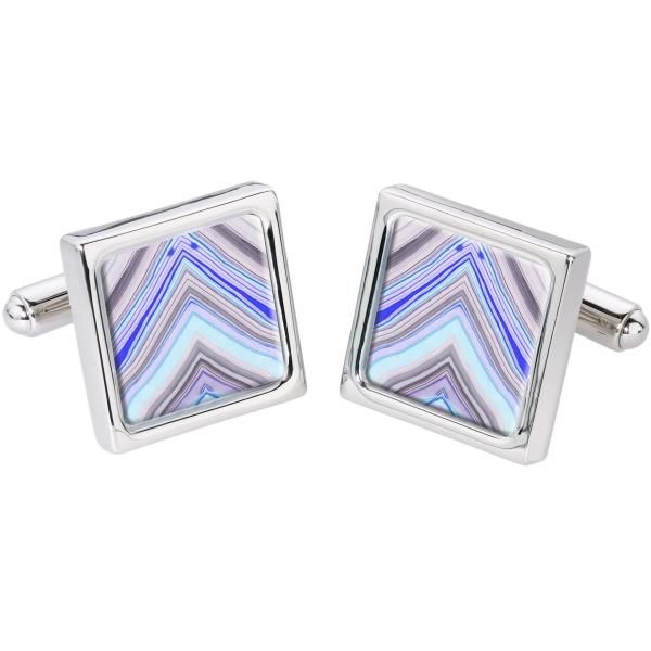 【SoniaSpencer】V字ストライプ・ブルーのカフス(カフリンクス/カフスボタン)