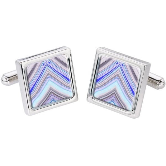 【SoniaSpencer】V字ストライプ・ブルーのカフス(カフリンクス/カフスボタン)