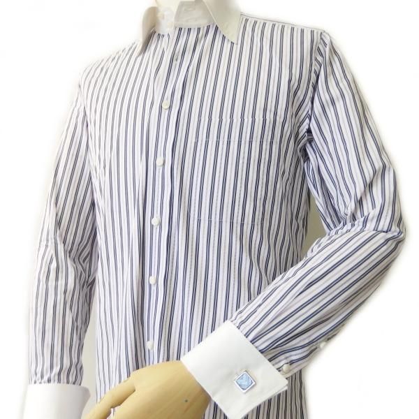 【SoniaSpencer】V字ストライプ・ブルーのカフス(カフリンクス/カフスボタン)