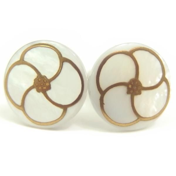 お花の白蝶貝蒔絵カフス(カフリンクス/カフスボタン)
