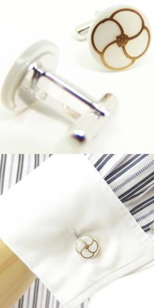 お花の白蝶貝蒔絵カフス(カフリンクス/カフスボタン)