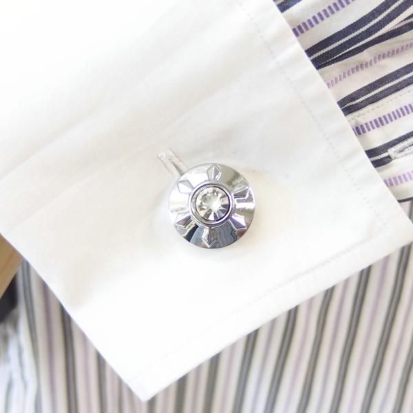 シルバー・シールド・クリアストーンのカフス(カフリンクス/カフスボタン)